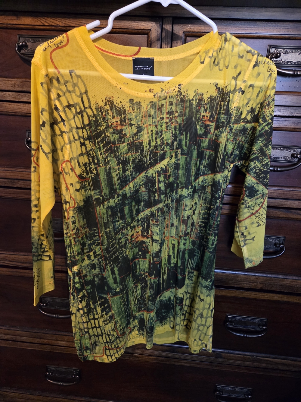 Inoah Yellow & Green Abstract Print Mesh Tunic